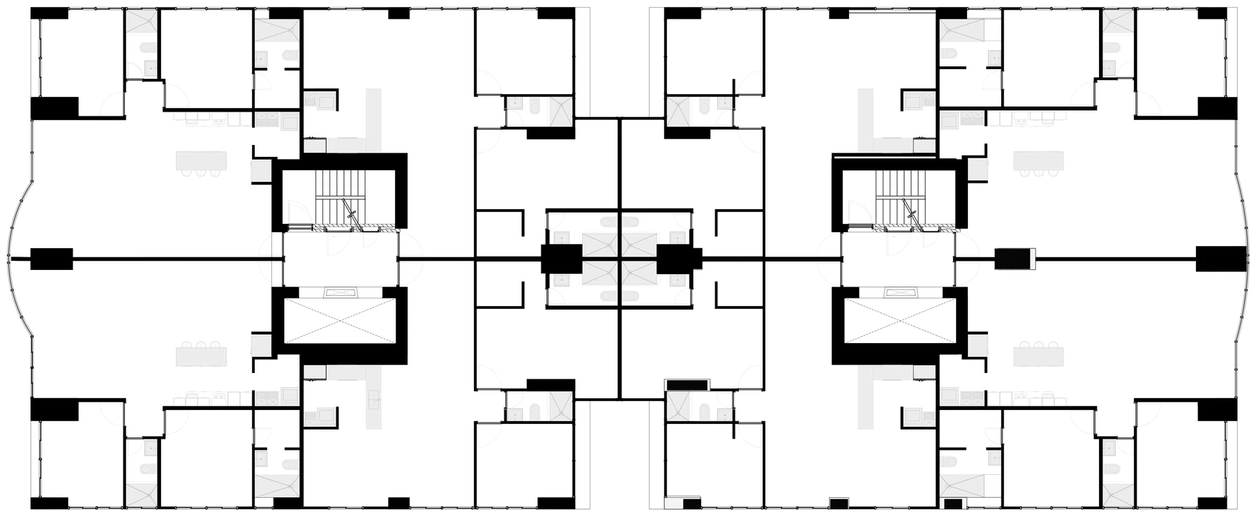 Distribución de plantas: Torre 1 y Torre 2, apartamentos A, B, C y D